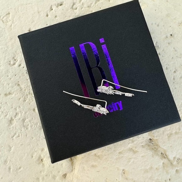 Lotus ear climbers with CZ diamonds - Sterling Silver 925 - Picture 4 of 6